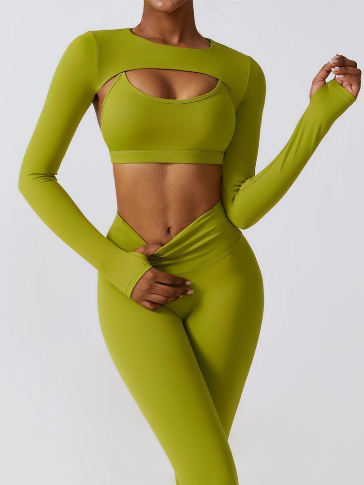 Women's Two-Piece Yoga Set: Sexy Crop Top with Built-in Bra & Thumbholes for Outdoor Sports
