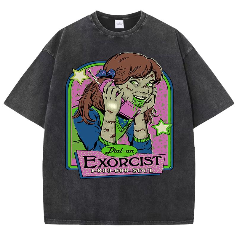 The Zombie Girl Is Making A Phone Call Printing  Washed Men T Shirt Soft Cotton Short Sleeve Summer Clothes Trendy Cotton Top