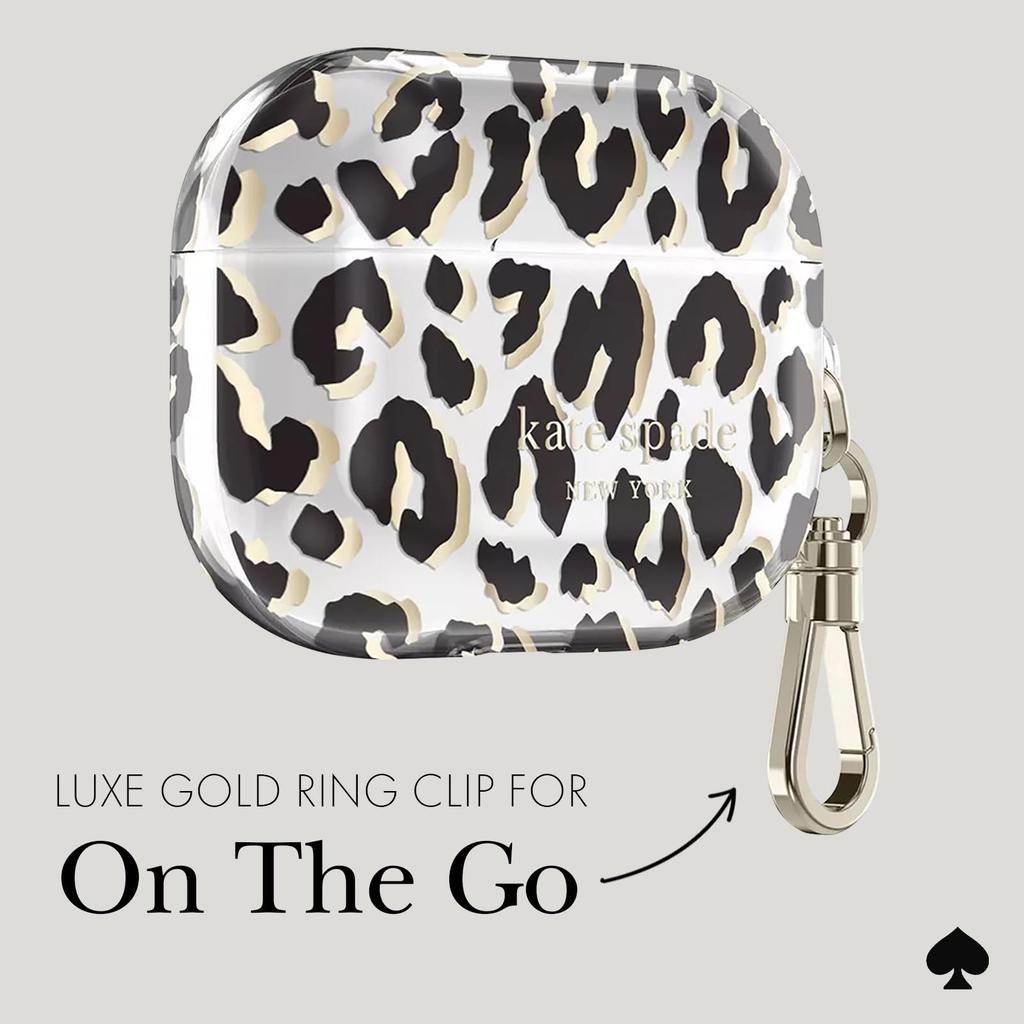 Kate Spade New York AirPods Pro Protective Case with Keychain and Ring City Leopard Compatible with AirPods Pro 2nd and 1st Generation - Print,