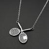Tennis Racket Hiphop Pendant Necklace  Women Men Stainless Steel Gold Color Rhinestone Sports Personalized Accessories Jewelry