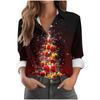Women's Christmas Long-sleeved Button-down Lapel Shirt, Fashionable Holiday Santa Claus Elements, Cute Festive Party Shirt