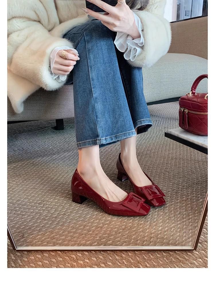 

Grape Mom Studiolee~ Элегантные туфли на толстом каблуке с квадратным носком для весны 40 красный