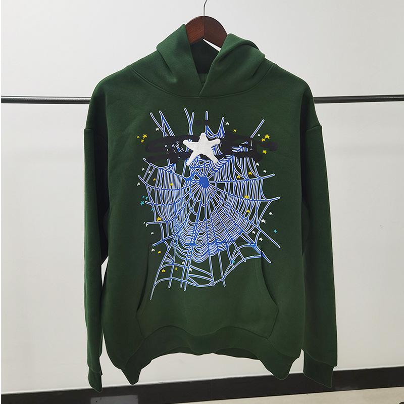 Tungvikts Huvtröja med Spindelnätsmönster i Skumtryck (450G)