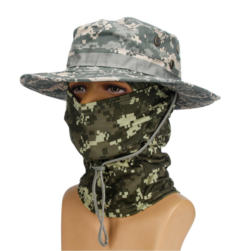 Sombrero de Pesca Camuflaje Hombre, Gorro Boonie Ala Ancha con Pasamontañas, Plegable, Accesorio Táctico Exterior