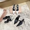 9733-8 Temperament Silver Bag Head High Heels Outer Wear Women's Shoes Spring and Autumn New Word with Empty Pointed Women's Shoes