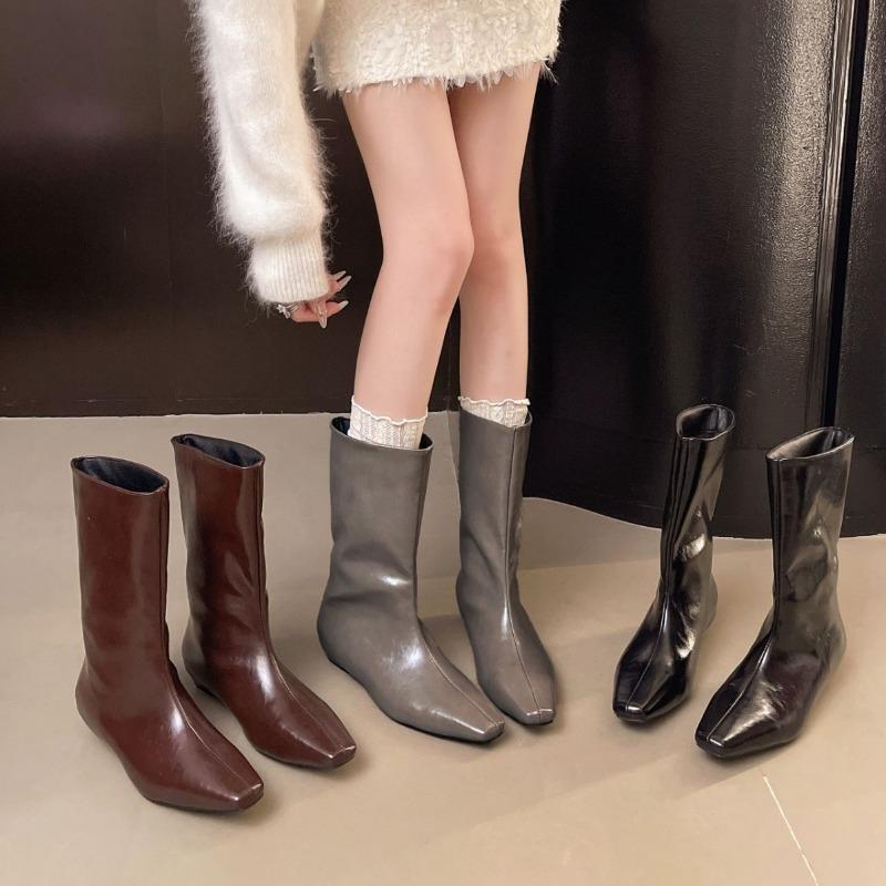 Fashion Designer Street Style Pointed End Women Mid-Calf Boots Fashion Slip On Internal Eevation Ladies Concise Long Botas De Mujer