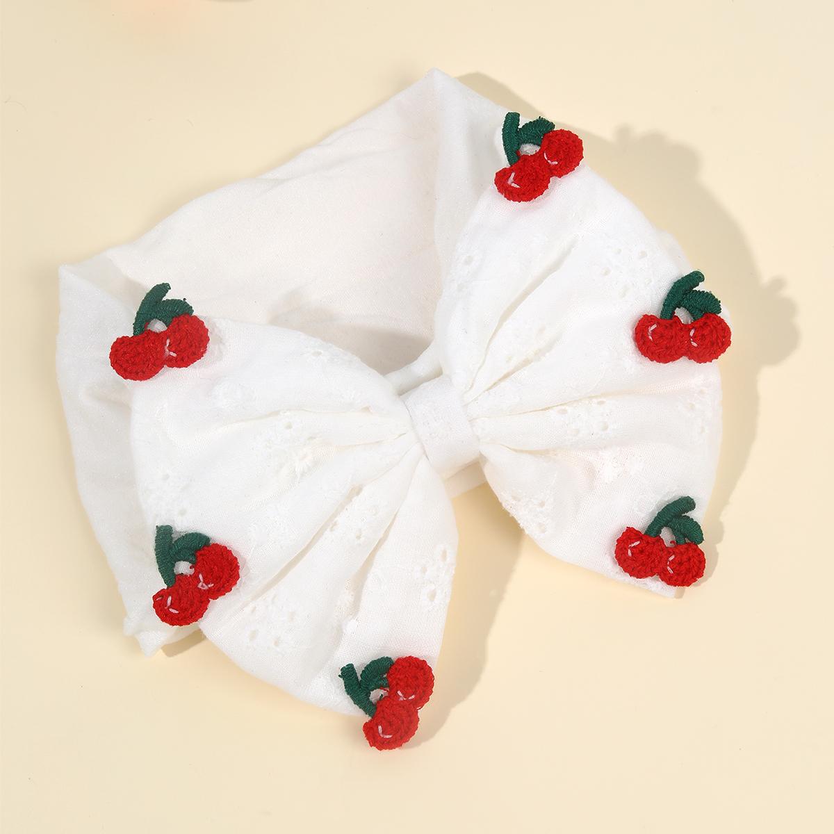 

1 шт. Повязка на голову с бантом из вишни для малыша, Изысканный вязаный крючком декор в виде вишни, Белая повязка на голову, Детские аксессуары для волос