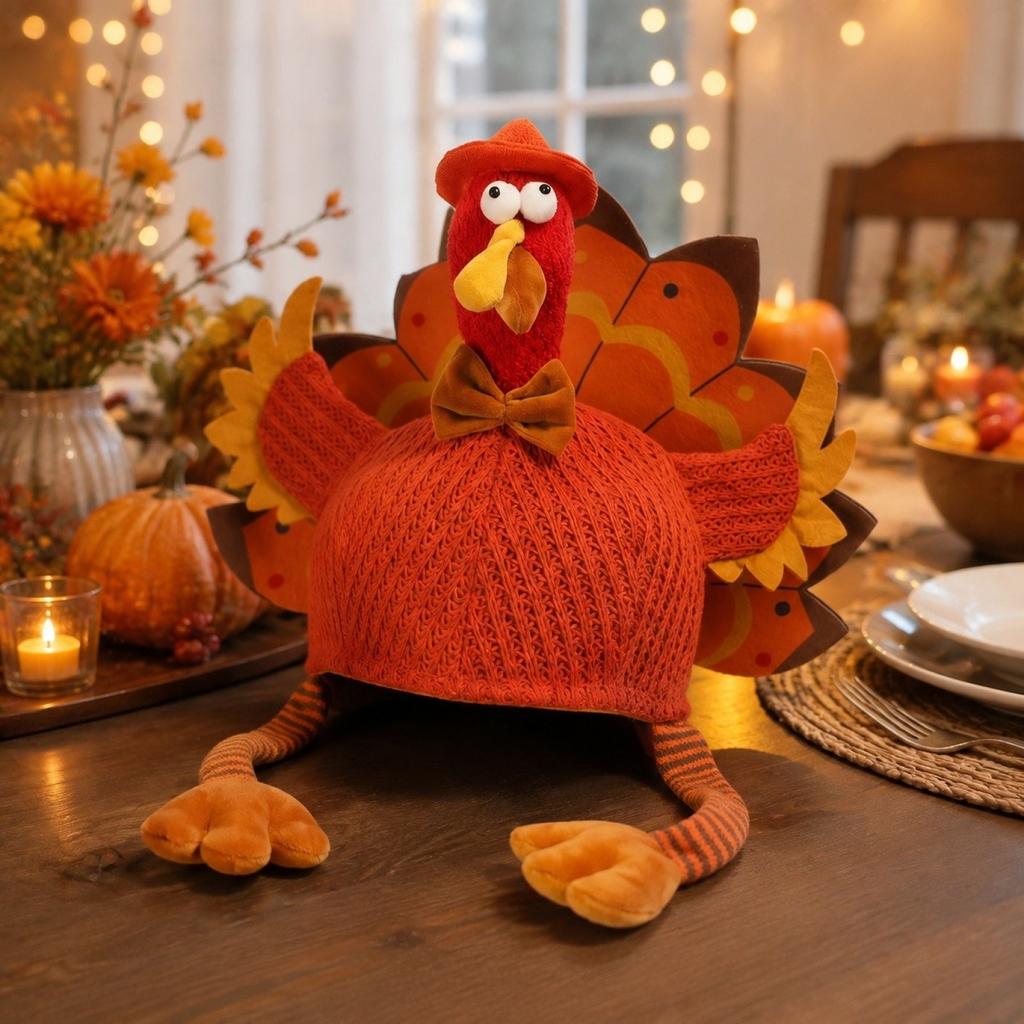 Unisex Turkey Hat for Thanksgiving Halloween Party - Knitted Costume for Men and Women
