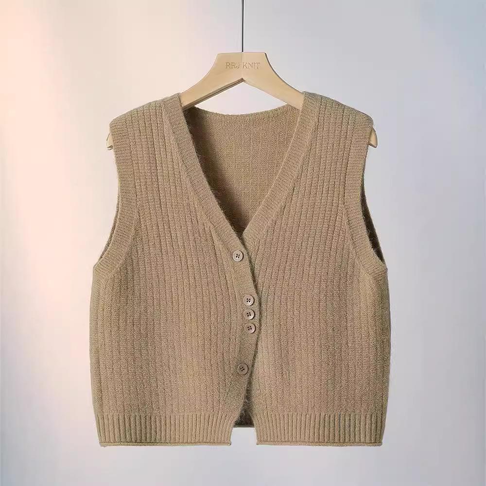 Designer Button Vest Knit V Neck Waistcoat Women Spring Cardigan Sweater Top