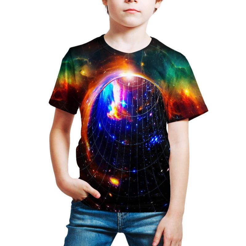 Summer Starry Sky Printed Boys Girls Short Sleeved T-shirt Set Slim Fit Bottom T-shirt