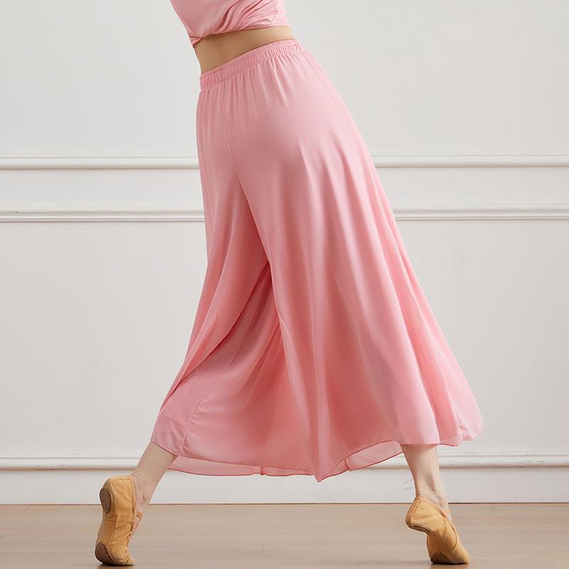 Women's White High Waist Chiffon Dance Pants - Wide Leg, Flowy, Modern Performance Wear