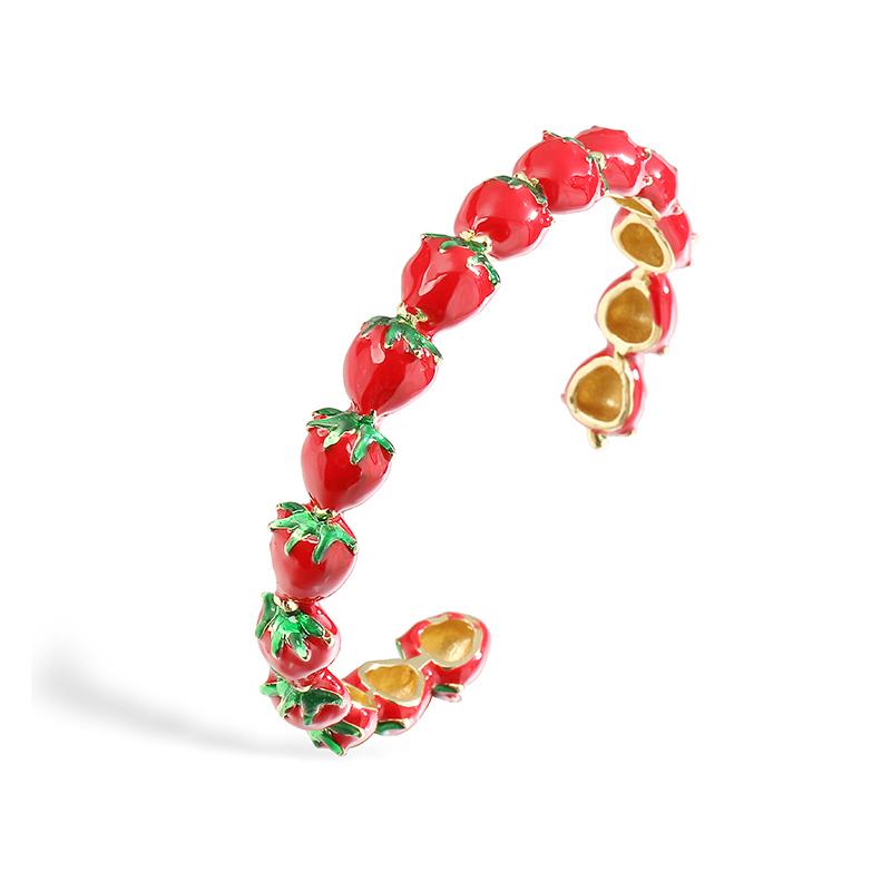 

Hecheng, 67MM Charm Fruit Strawberry Copper Bracelet Women s Retro Bohemian Copper Girls Party Festival Fashion Zircon Gifts красный