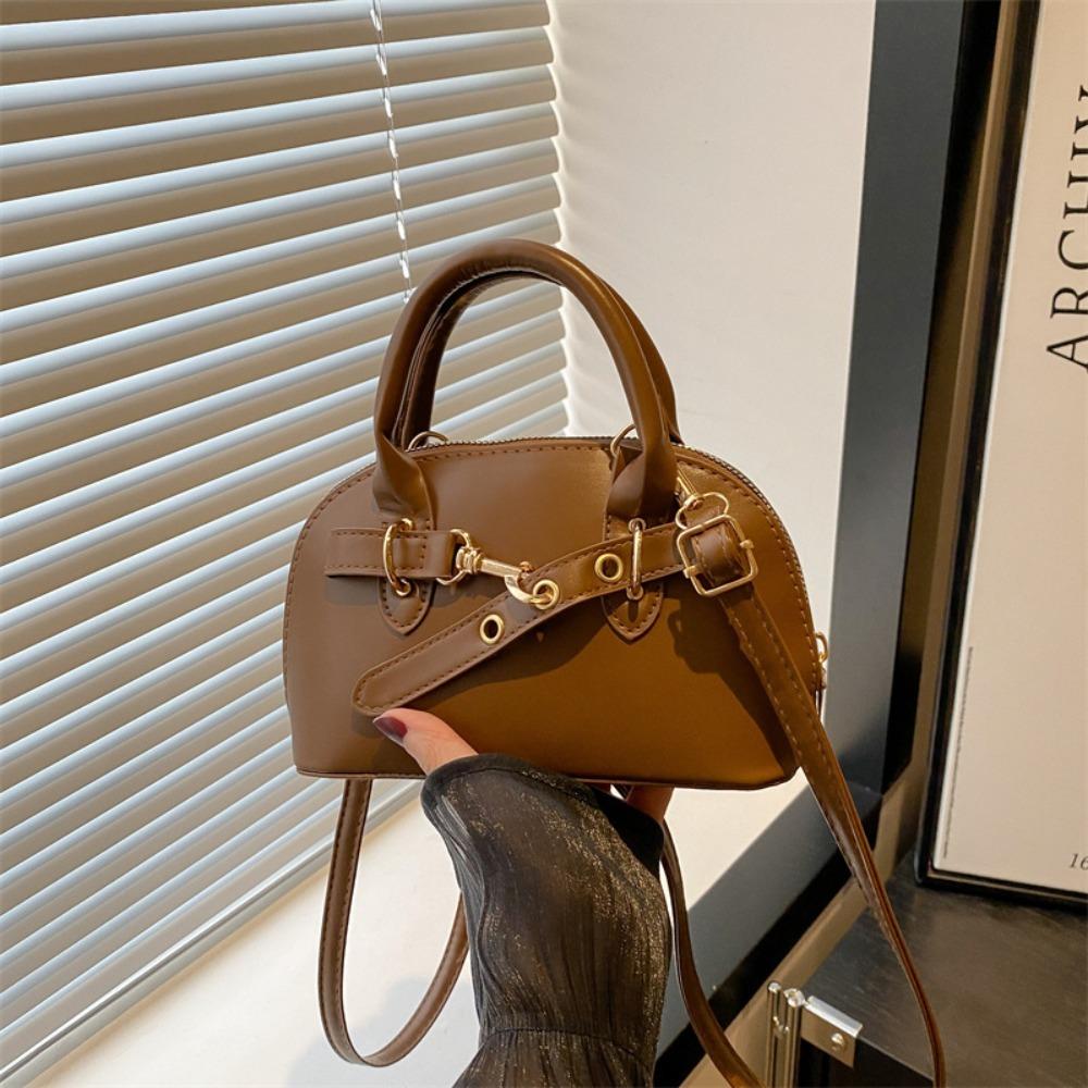 Fashion Small Size Shoulder Bag Handbags Solid Color Shell Bag Belt Buckle Design Top-handle Bags Women
