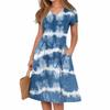Kvinners sommer casual trykk V-hals kort ermet kjole med lommer