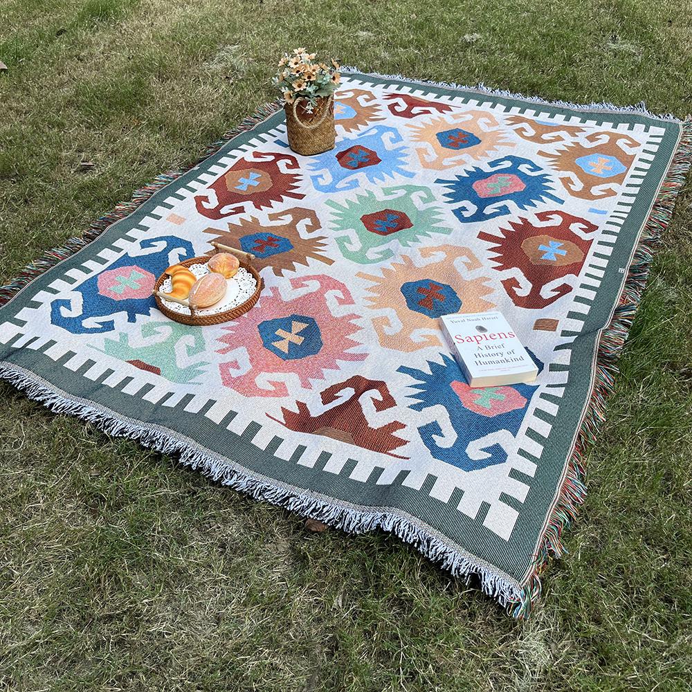 Sofa Blanket,  Boho Throw Blanket with Fringe, Southwestern Geometric Tapestry Vintage Woven Throw Blankets, Double-Side