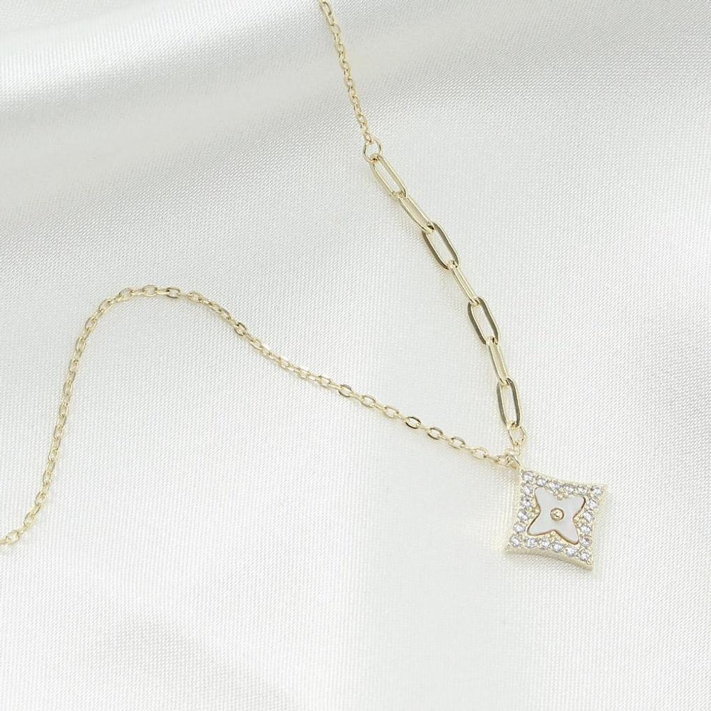 925 silver, gold-plated mother-of-pearl, multi-square necklace