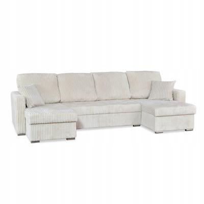 Corner Sofa Rene BIG Foldable Sleeping Function Family Furniture Corduroy Beige