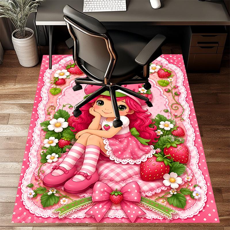 1pc Princess Strawberry Design Printed Area Rug Carpet for Bedroom Living Room Home Decor Rugs Mat Non Slip Mat Rug for Bedside