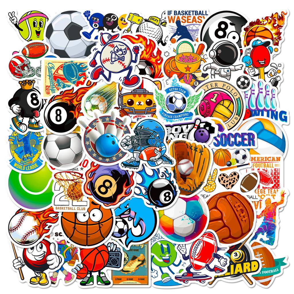 50 Gemischte Bälle, Baseball, Football, Basketball, Billard, Dekorative Aufkleber, Wasserlösliche Aufkleber