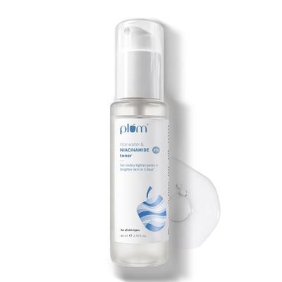 Plum 3% Niacinamide & Rice Water Face Toner | With Rice Ferment Extract | Alcohol-Free Toner | Tightens Pores, Brightens Skin | Smoothens Skin | Fr