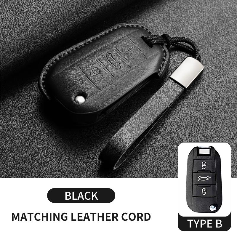 Car Key Case Cover For Peugeot 208 2008 308 3008 508 408 Citroen C3 C4 C5 C6 C8 Leather Car Key Protected Replace Shell Keychain