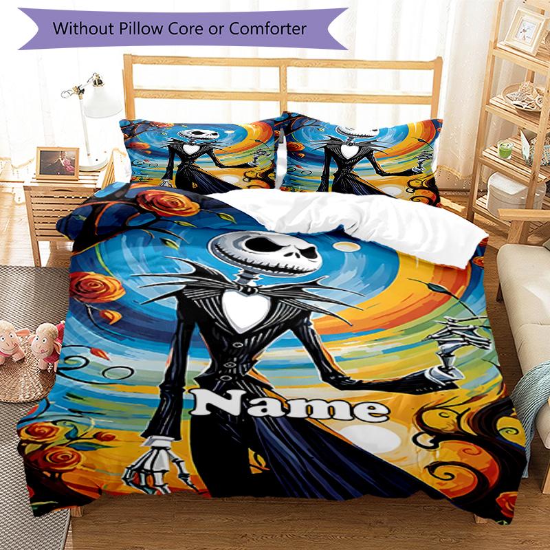 3pcs Custom Name The Nightmare Before Christmas Bedding Set Duvet Cover Closure Includes 1 Duvet Cover & 2 Pillowcases, Soft and Comfortable for All S