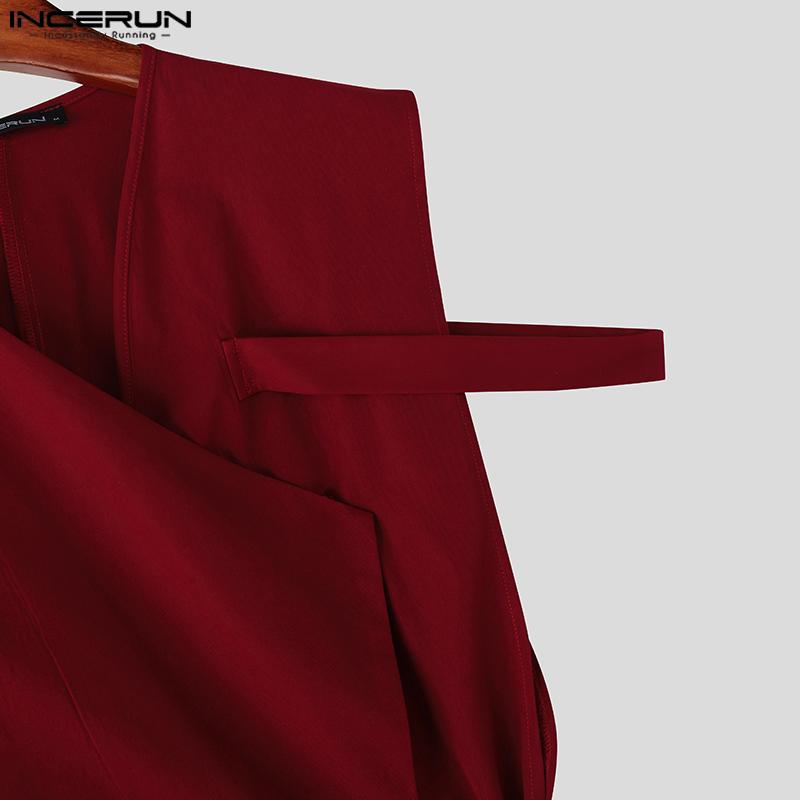 INCERUN Two Pieces Outfits Men One Shoulder Shirt Long Bandage Harem Pants Sets