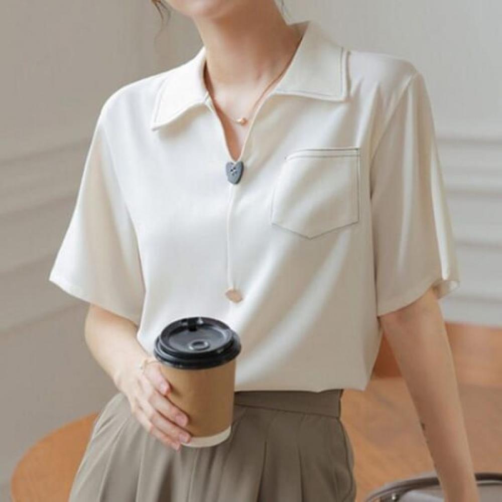 Navava Vintage Stylish Button Collar Short Sleeve Blouse Nb2603