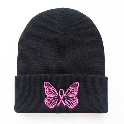 New Autumn and Winter Trendy Pink Cute Butterfly Embroidered Knitted Hat for Men and Women, Warm Pullover Student Beanie