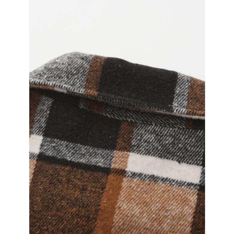 Fashionable and Elegant Lapel Checkered Men's Shirt Retro Furry Casual Long-sleeved Jacket Loose Versatile Shirt