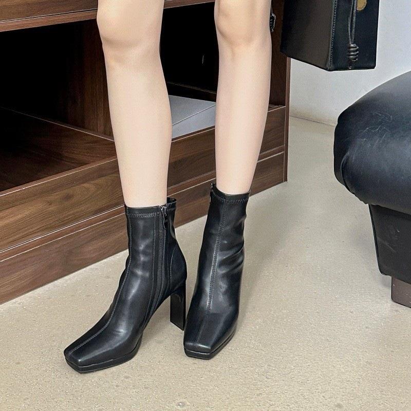 Temperament small fragrant style side zipper sleeve comfortable fashion boots new fine heel versatile personality retro Martin boots