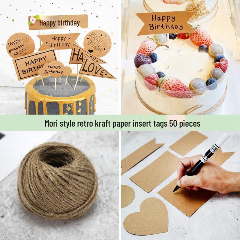 Kraft Paper Happy Birthday Cake Topper - Handwritten Decoration Insert