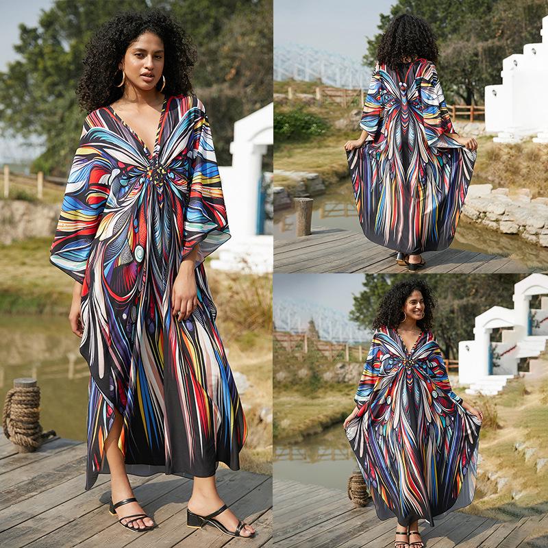 European & American Plus Size Printed Beach Cover-up Dress