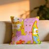 Cute Illustration Art Cushion Cover Cozy Velvet Throw PillowSoft Warm Cushion For Sofa  Bed