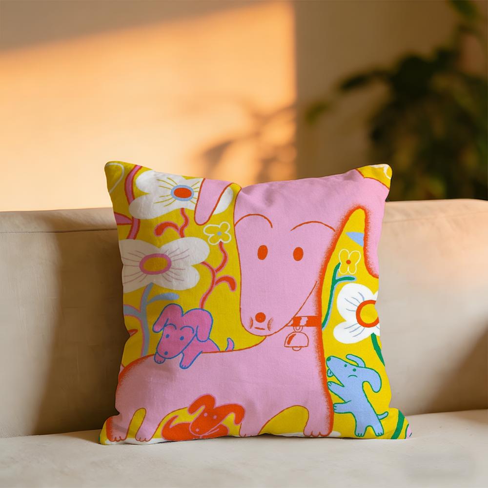 Cute Illustration Art Cushion Cover Cozy Velvet Throw PillowSoft Warm Cushion For Sofa Bed