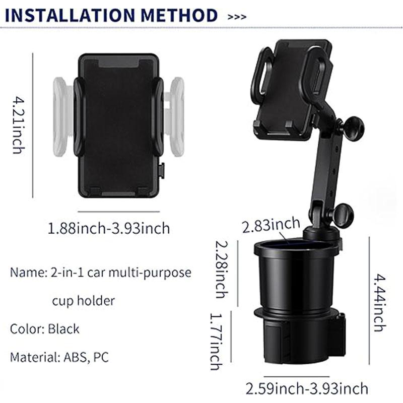 Car Cup Holder Expander with Cell Phone Mount 360 Rotation Cup Holder Expander Smartphone Mount Auto Interior Accessories