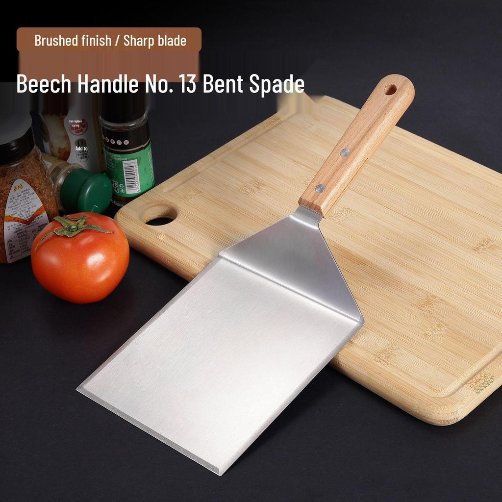 Stainless Steel Curved Shovel with Beech Handle for Pizza, Cake, Pancake, Griddle, Steak, and Cooking.
