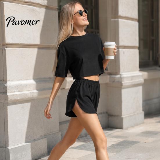 Women Pajamas Set Women's 2 Piece Pajama Sets, Soft Short Sleeve Top Sexy And Shorts Sleepwear, Summer Crew Neck Pjs Lounge Two-piece