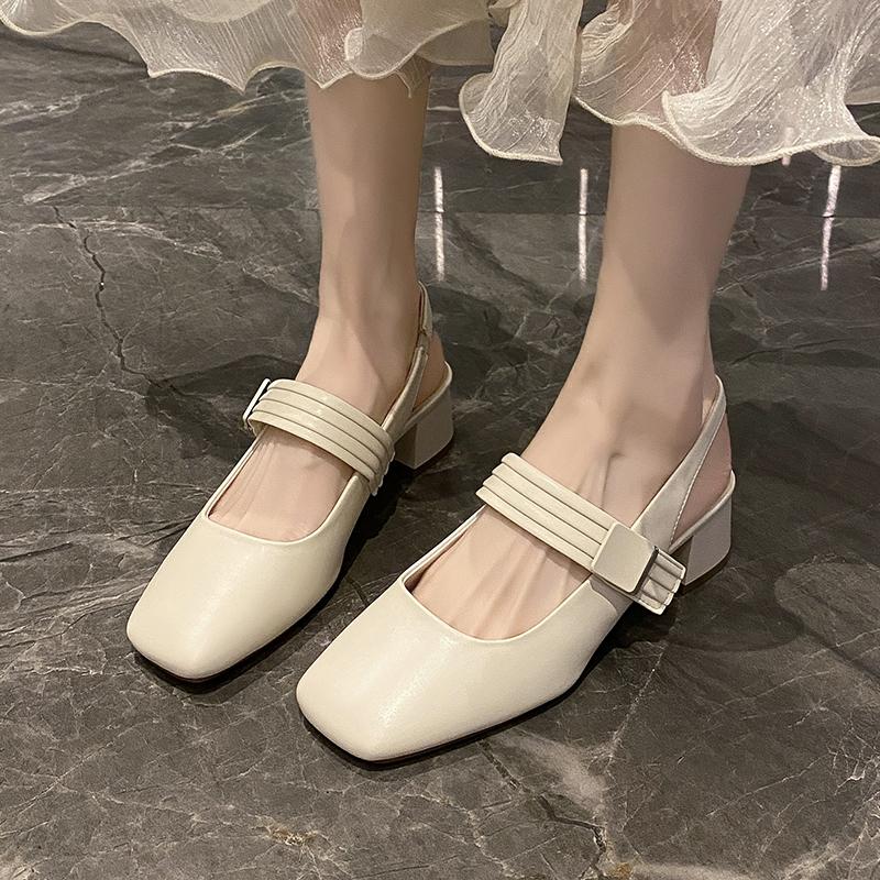 Summer Thick Heel New Baotou Sandals Women's Mary Jane Shoes 2024 Square Toe Low Heel Fashion Lolita Shoes Sexy Pumps Casual