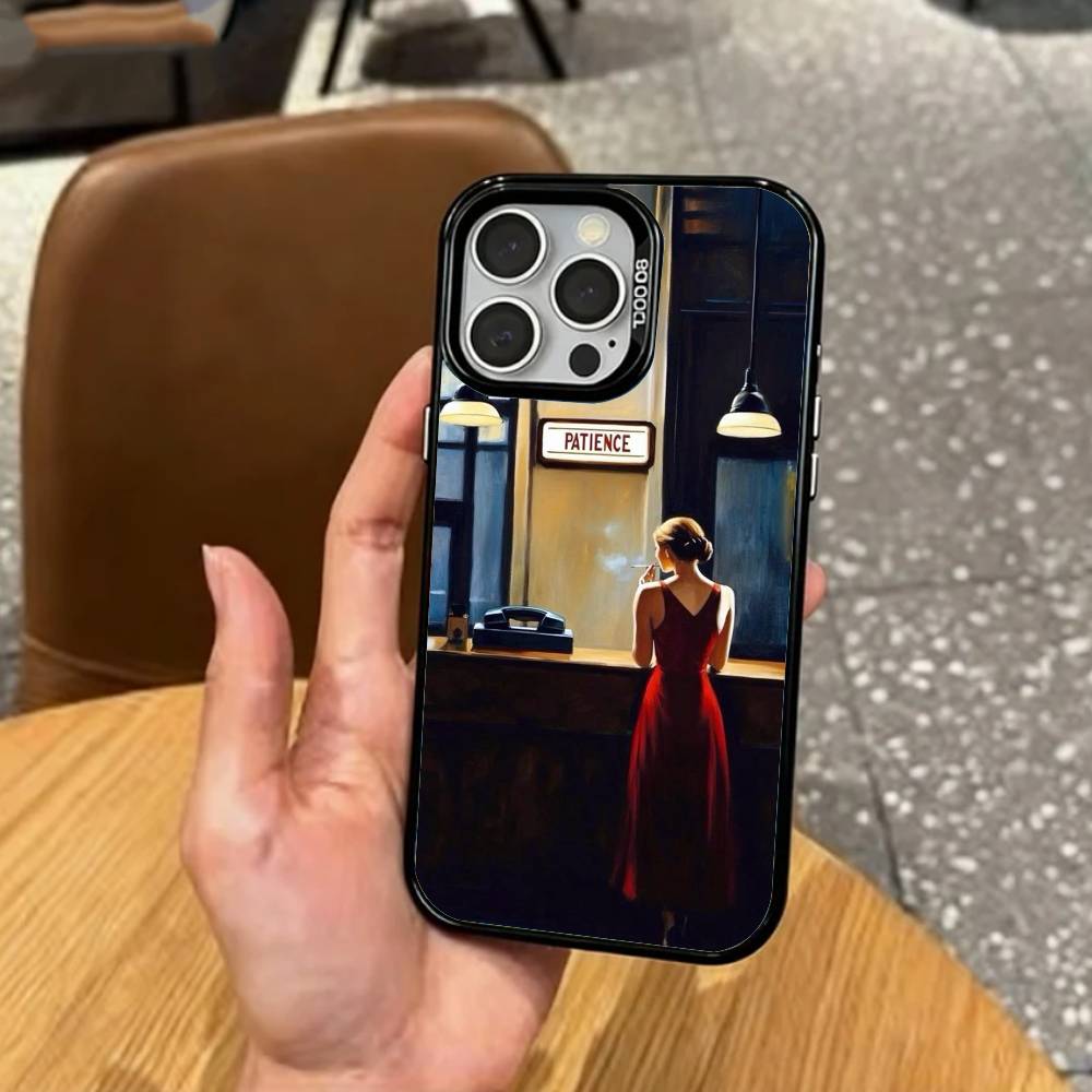 Cool E-edward H-hopper Art Phone Case For iPhone17,16,15,14,13,12,11 Plus,Pro Max Colored Silver Plated Inside Cover