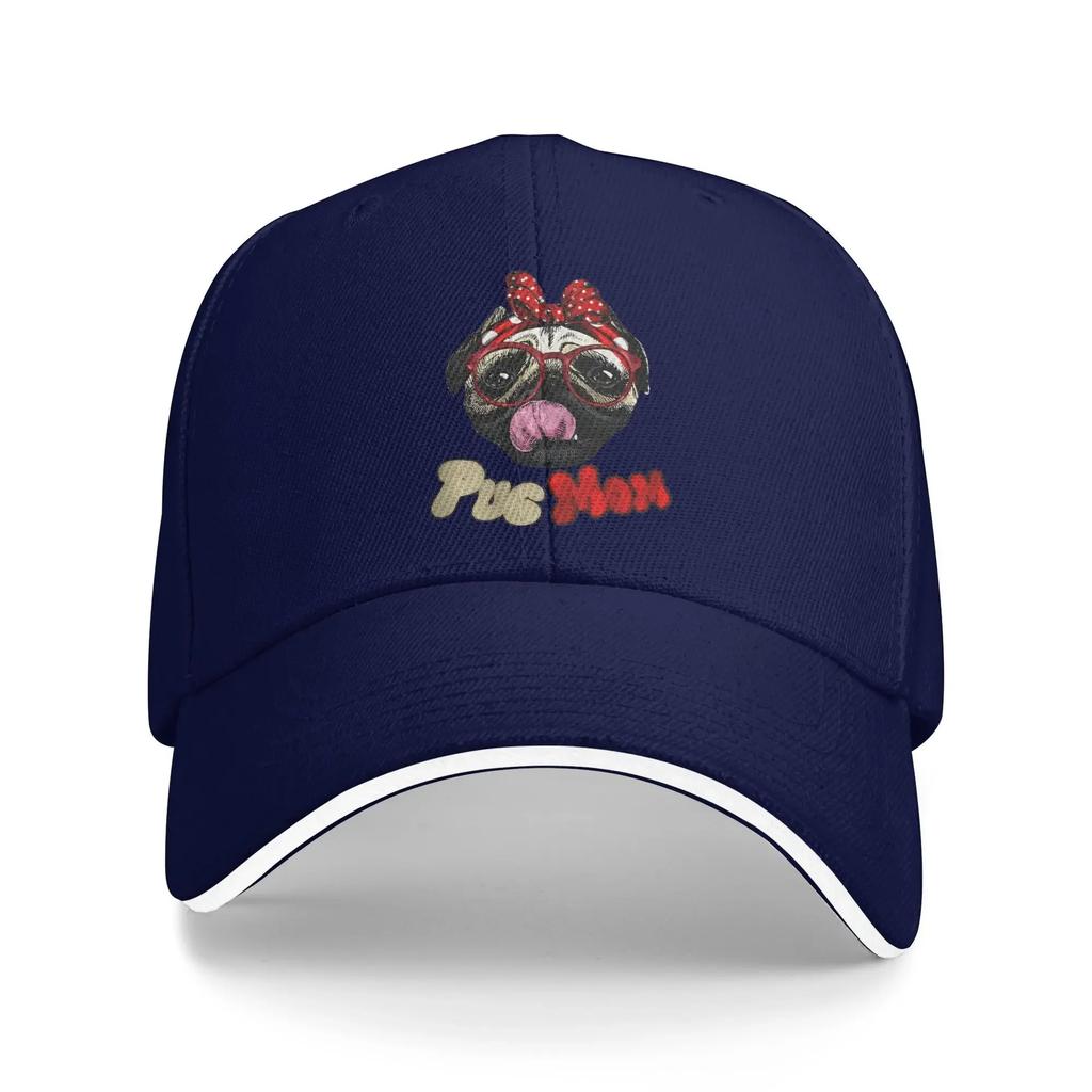 Distressed Adjustable Pug Mom Dog WoUnisexs Denim Baseball Cap Mom Trucker Hat Cap for WoUnisex Unisex