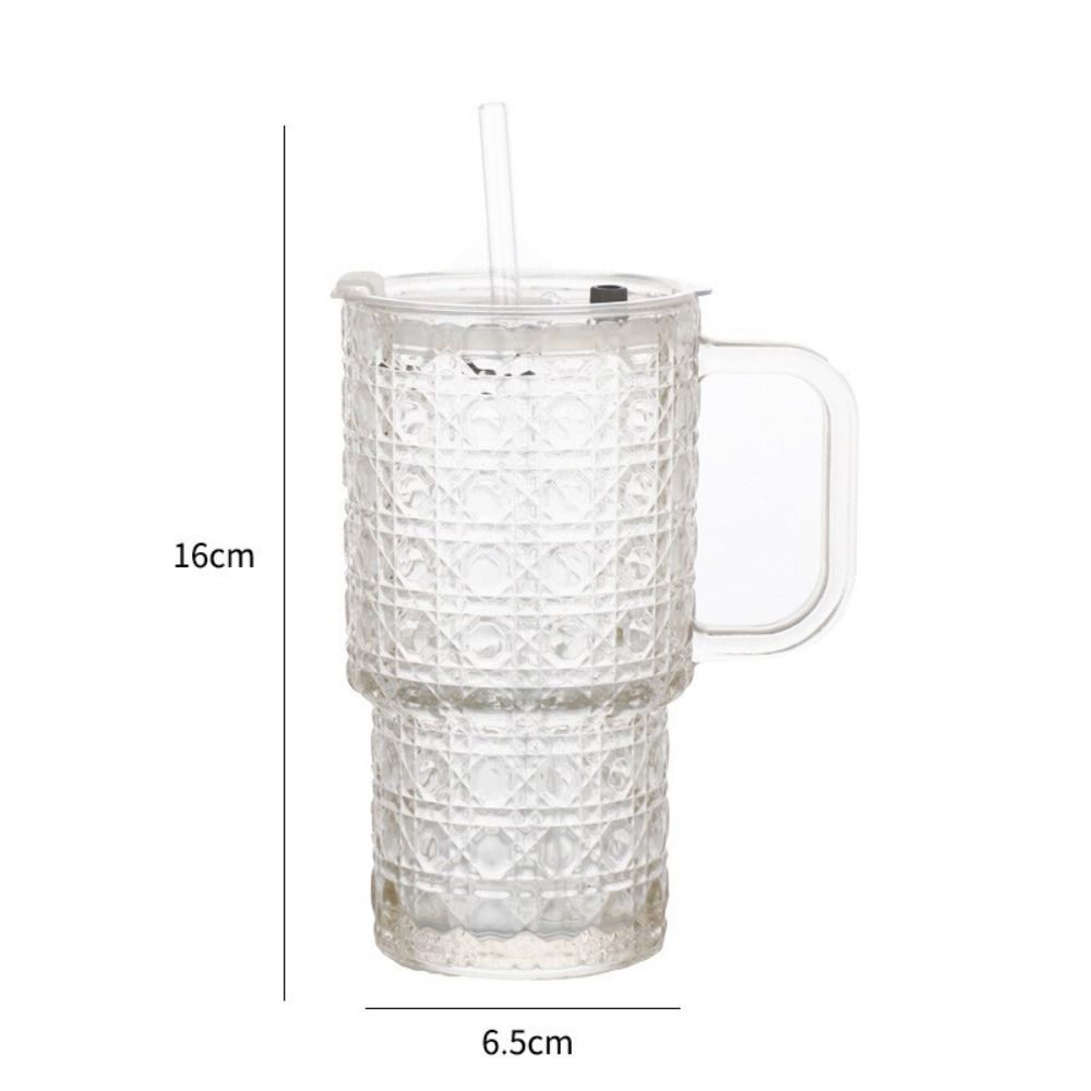 Portable Large Capacity Glass Straw Cup Durable Handle Transparent Glass Tumbler Cup Sealed Cover Drinkware Office Use