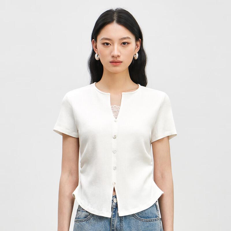 La Chapelle Women's Lace V-Neck Slim Fit Top