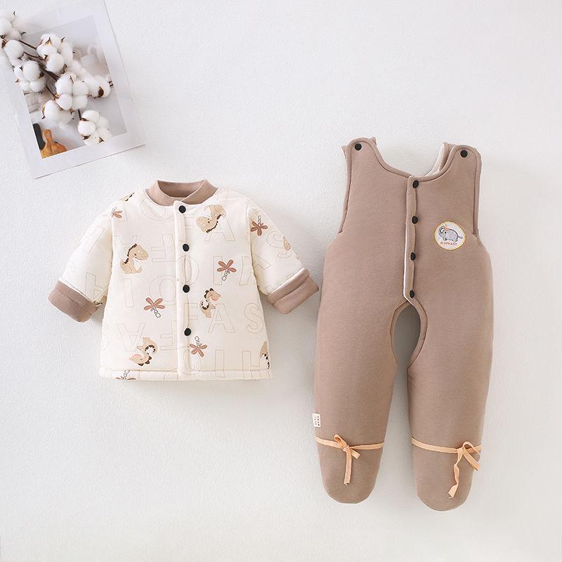 Unisex Neugeborenen Rosa Baumwollgepolsterter Winteranzug mit Jacke und Hosen mit offenem Schritt