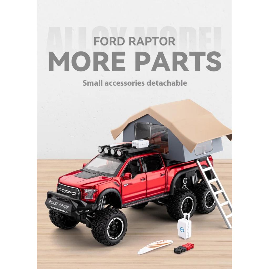 1/24 Scale  Ford F150 Camping RV Alloy Metal Diecast Off Road Pickup Truck Model Car Sound & Light Ornaments Gifts for Kid Boyfriend Present