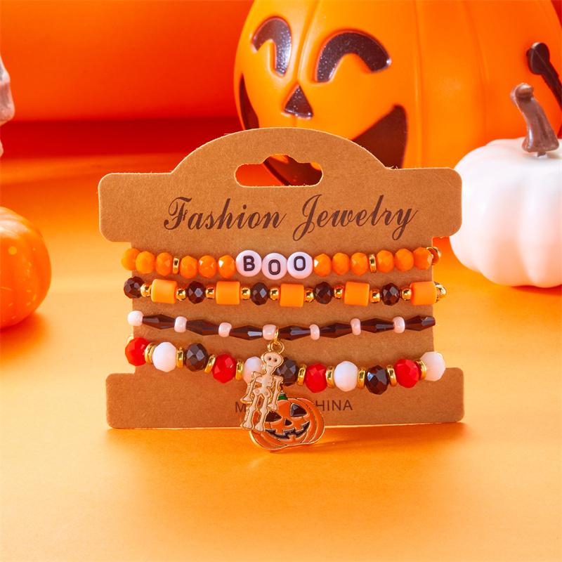 

Gothic Halloween Spider Ghost Bead Bracelet for Women Wicked Pumpkin Death God Bat Mummy Spooky Boo Elastic Chain Party Jewelry