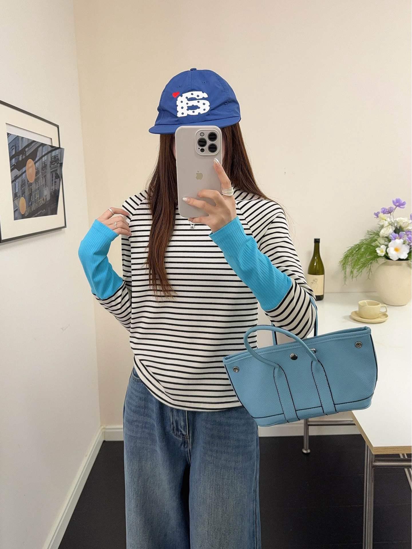 Dilraba Style Stripe Raglan Sleeve Slimming Long-Sleeve T-Shirt for Women M абрикосовый