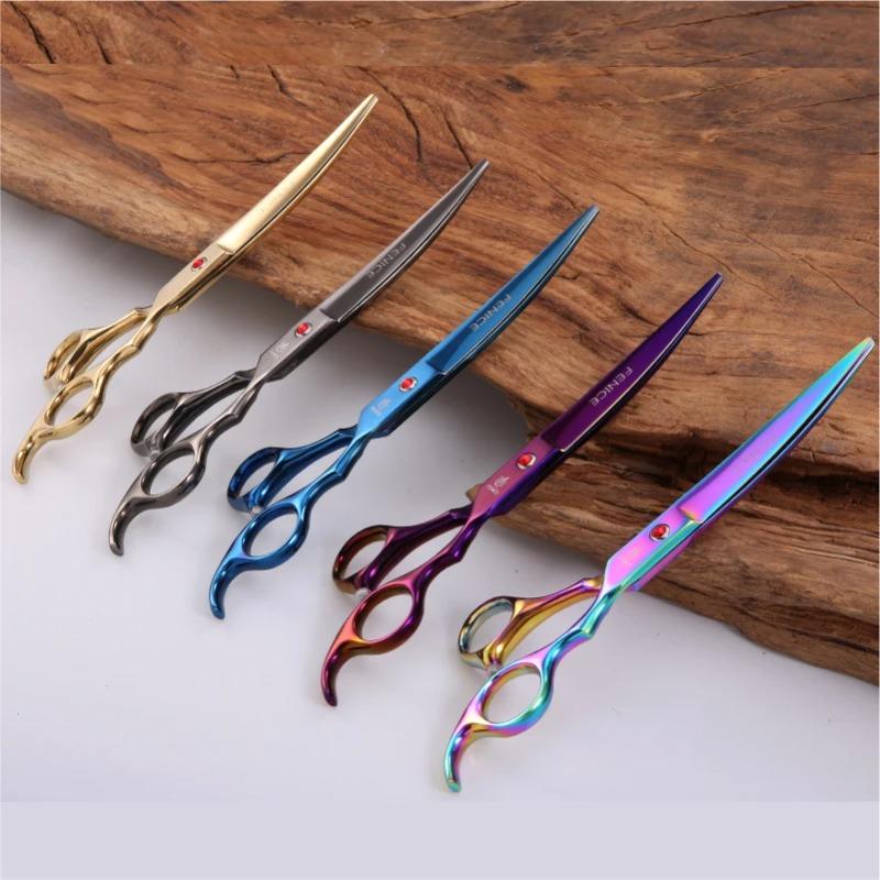 Fenice Curved Grooming Scissors 7.0 Inch Up Curved Scissors for Dogs Pet Shears