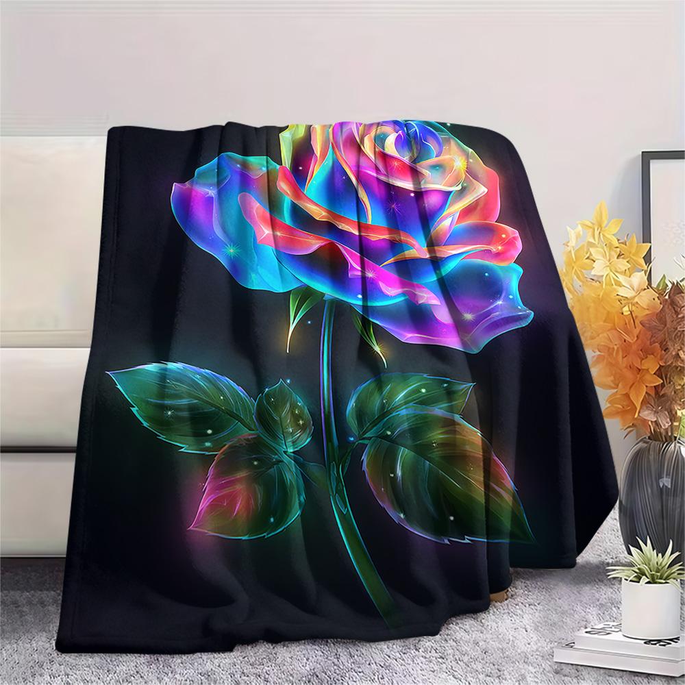 Rose Print Flannel Blanket, High Quality Comfortable for All Seasons, Home Decor, Warmth and Comfort, Perfect for Christmas Gifts