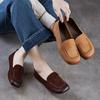 Genuine Leather Retro Square Toe Soft Soled Loafers British Style Women's Slip-on Shoes